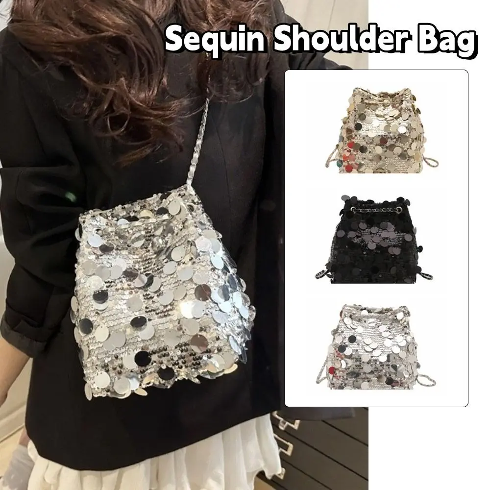 

Портативная блестящая вечерняя банкетная сумка с цепочкой, ручная сумка через плечо, корейский стиль, большая вместительная сумка-ведро, свадебная сумка