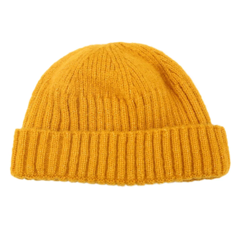 Plain Short Knitted Beanies Winter Skullies Hats for Women Men Hip Hop Casual Streetwear Yellow Khaki Beige Red