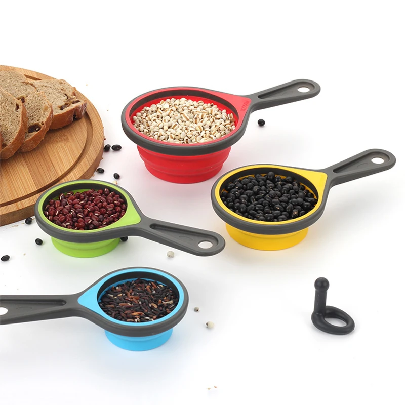Tasse à mesurer pliante rétractable en silicone, cuillère à mesurer, ensemble de qualité alimentaire, cuisson, café, sucre, outils de cuisson, 4 pièces