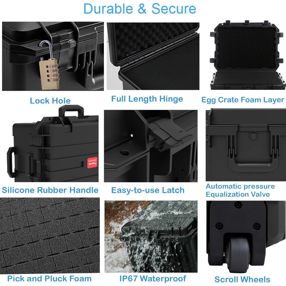Estuche rígido, 33 x 21 x 14 pulgadas, estuche para equipamiento con ruedas/espuma personalizable/mango retráctil para electrónica, herramientas, cámaras