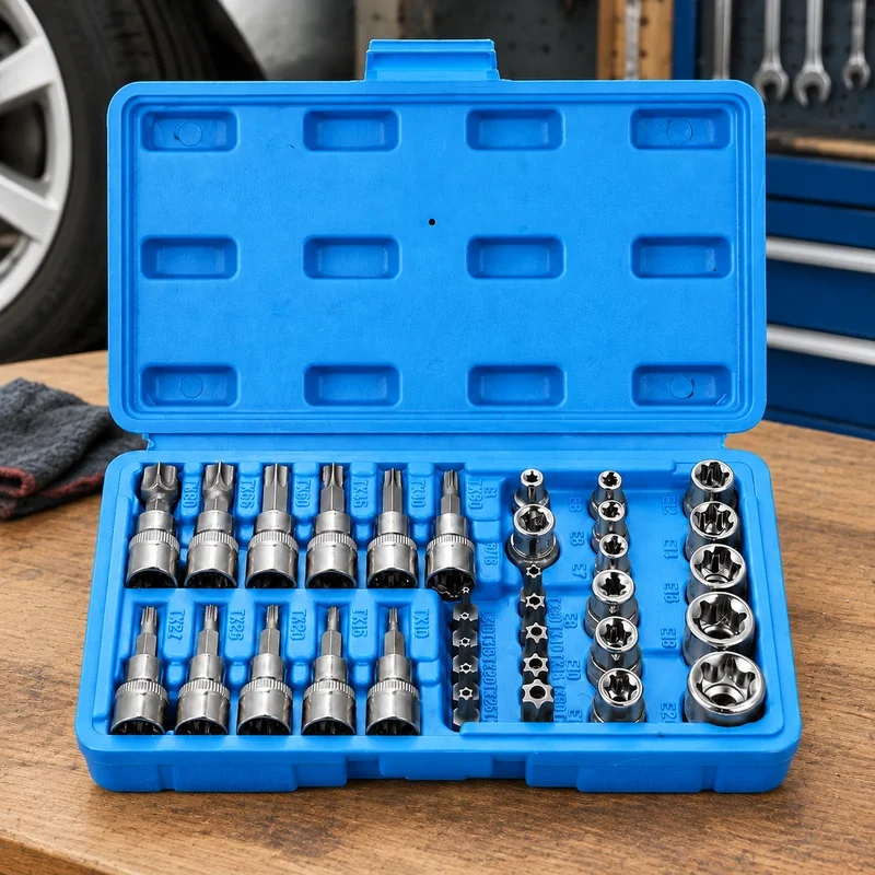 Comprehensive 34-Piece Car Torx and Star Socket Kit with Male & Female Bits, 1/4