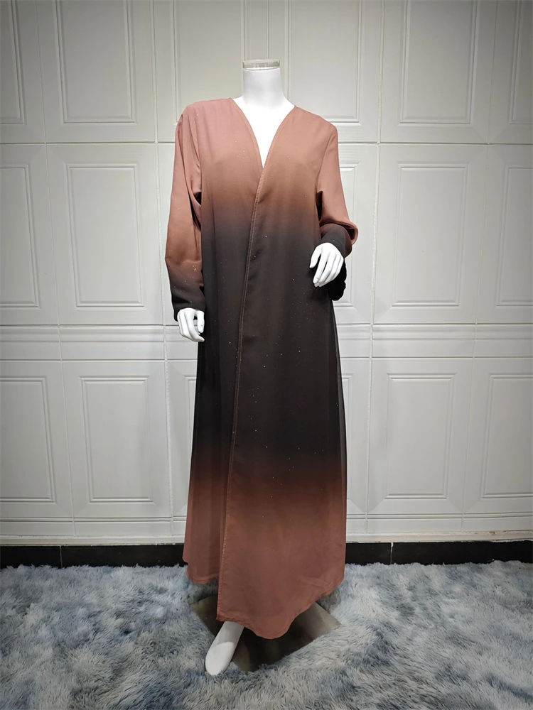 Ramadan Eid Shiny Open Robe Kimono Femmes Musulmane Abaya Dubai Muslim Modest Dress Islam Clothing Abayas For Women Kaftan