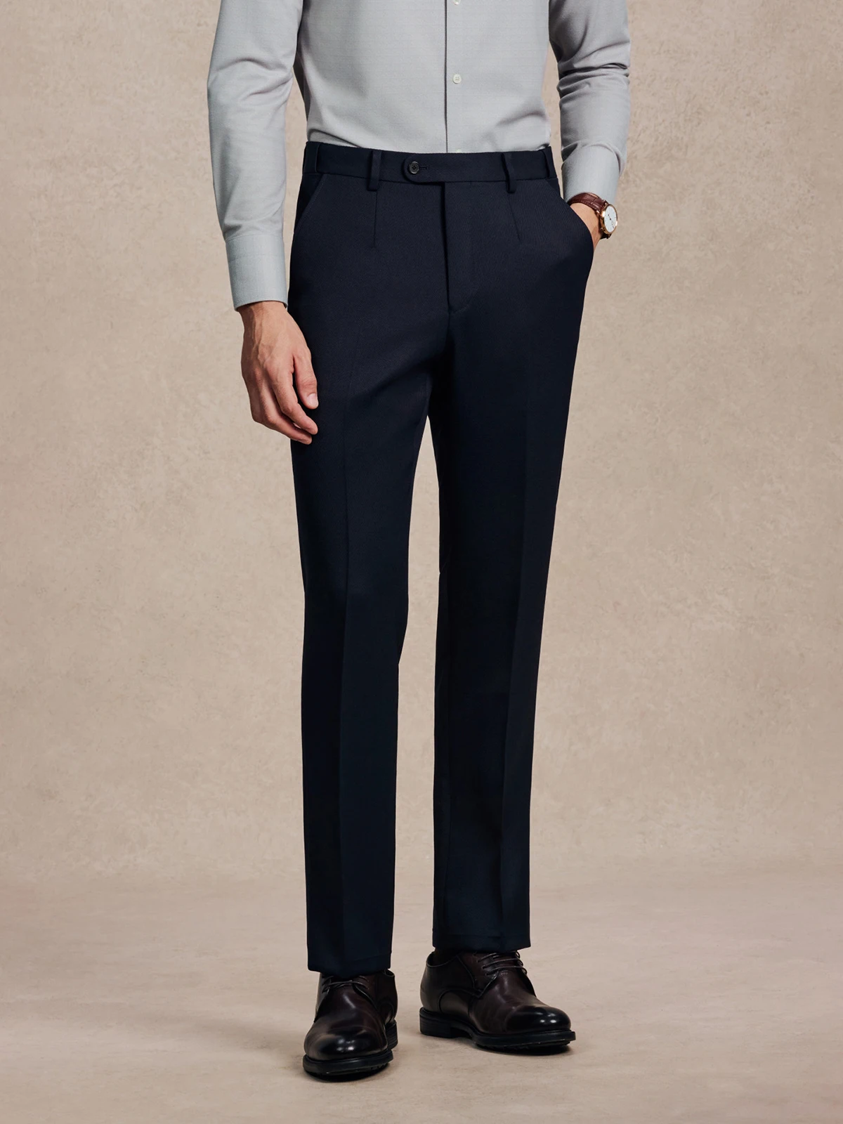 Men's 100% High Twist Wool Trousers – Heavyweight Business Dress Pants for Fall Winter, Thick Warm Commuter Suit Pants