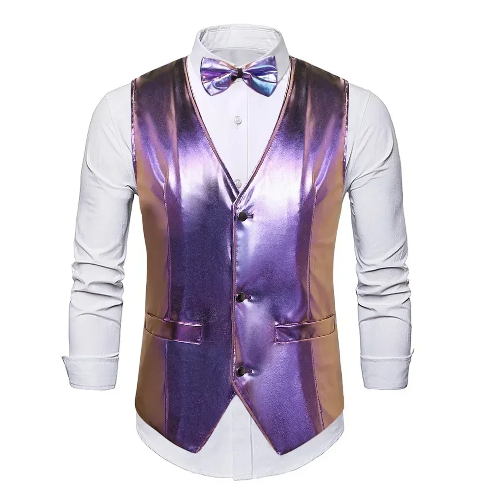New  Men's Shiny Vest Top  Solid Casual Stage Performance Party Tank Tops Fashion Disco Nightclub Tops Vest for Men