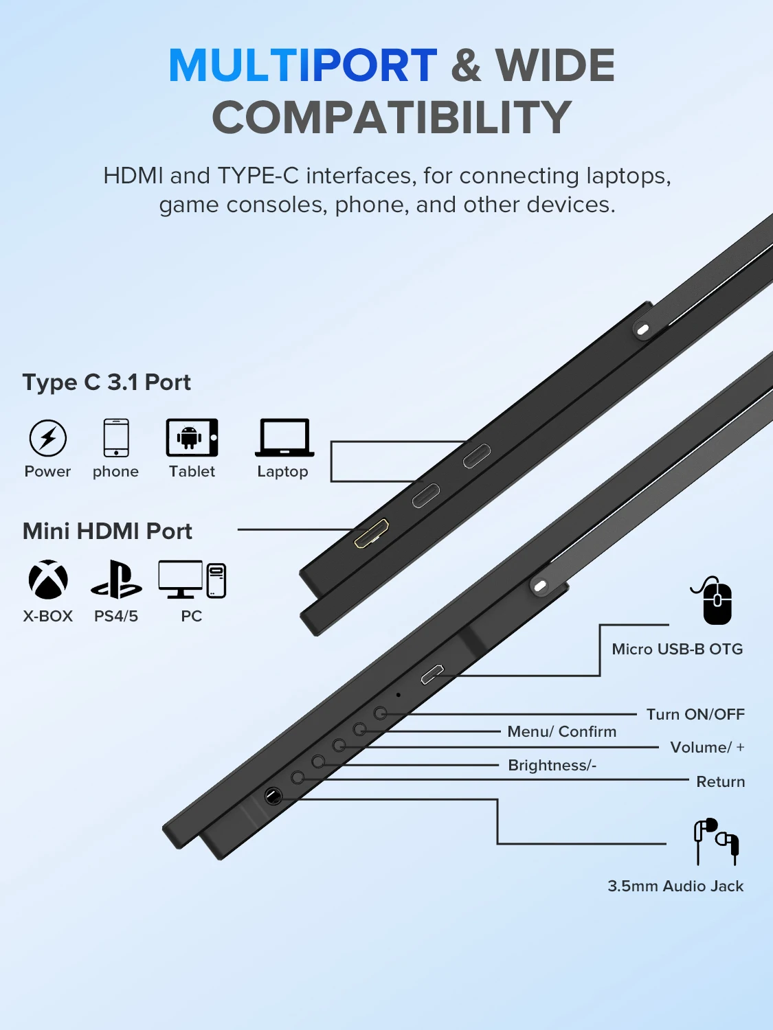 Imagem -06 - Eviciv 2k Monitor Portátil de 22 Polegadas com Tela Ips de 2560 x 1440 Suporte Integrado Mini Hdmi Usb c para pc Laptop Celular Xbo Switch Ps4 Monitor Móvel com Suporte