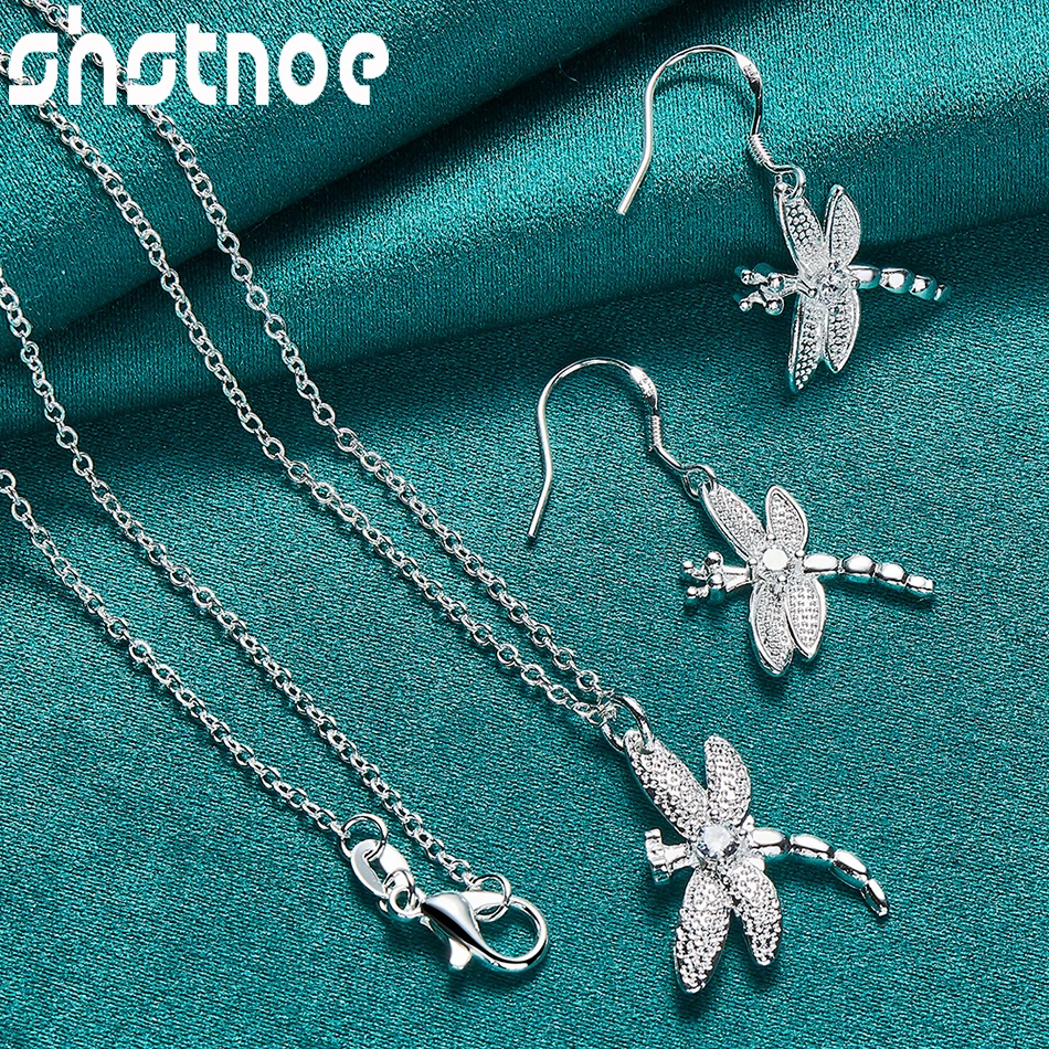 

SHSTONE 925 Sterling Silver Jewelry Sets Dragonfly Series Pendant Necklace Earring For Woman Bridal Wedding Birthday Accessories