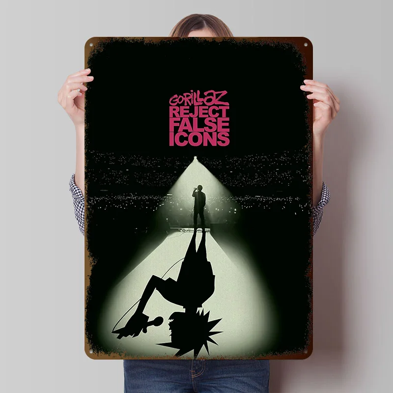 Gorillaz Reject False Icons Printing Poster Customized Retro Wall Art Vintage Metal Signs for Gaming Room Decoration Garage Home
