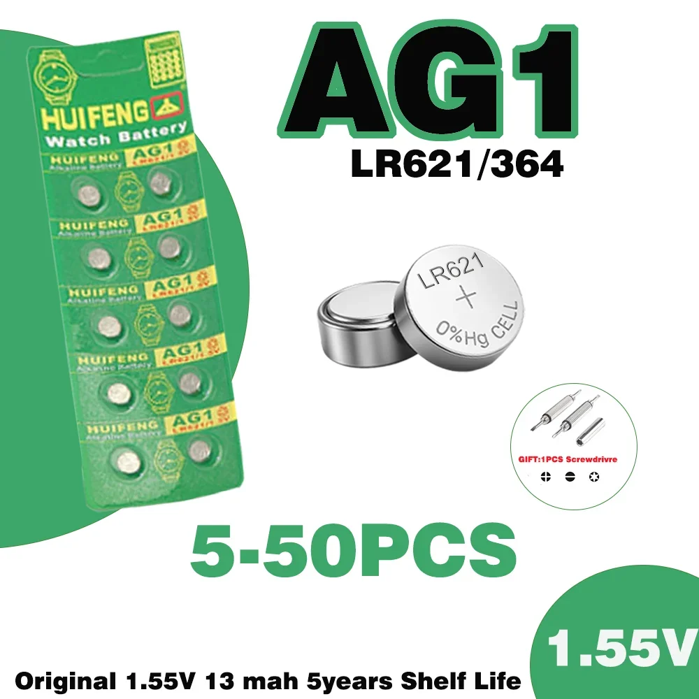 5-50 قطعة AG1 LR621 بطارية زر قلوية 1.55 فولت 18 مللي أمبير بطارية زر ساعة آلة حاسبة ميزان الحرارة 364 LR60 164 SR621SW