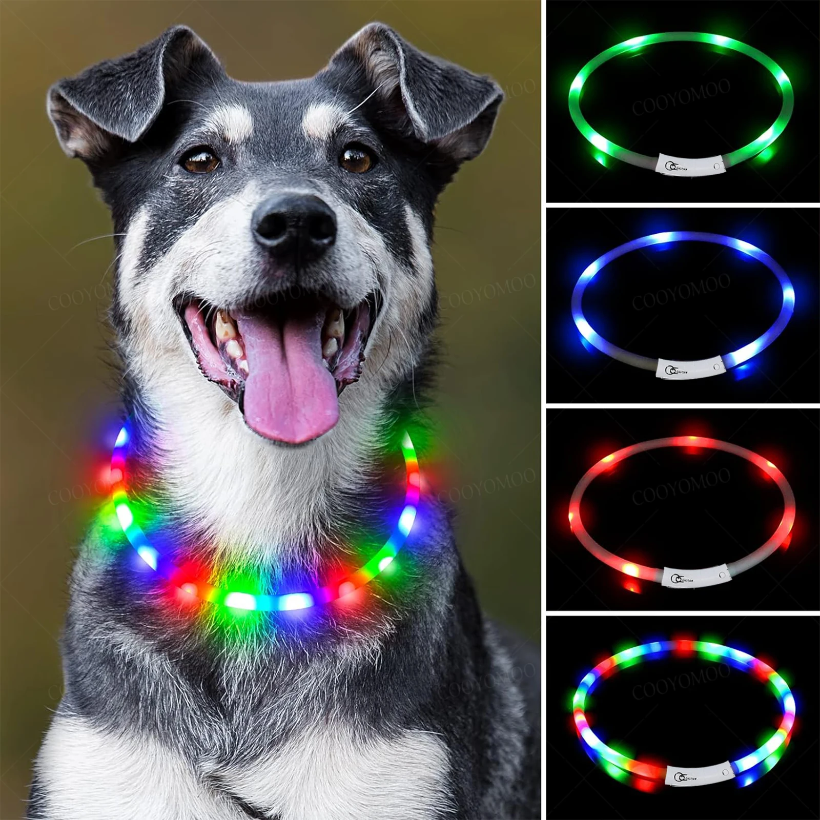 4 Modes Dog Luminou Charge Collar Led Usb Cat Silicone Colorful Collars Cuttable Night Glow Pet Loss Prevention Dogs Accessories