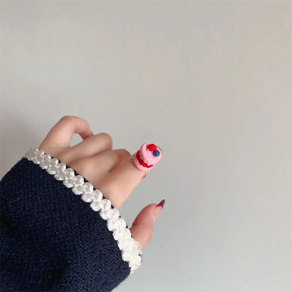 Lovely Cartoon Cream Chocolate Ring Cake Shape Resin Strawberry Cake Ring Exquisite Alloy Fruit Cake Ring Girls