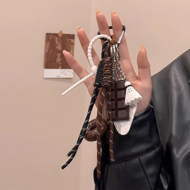 Brown Cute Alkaline Bread Korean Style Pendant Chocolate Badminton key Chain Decoration Gift