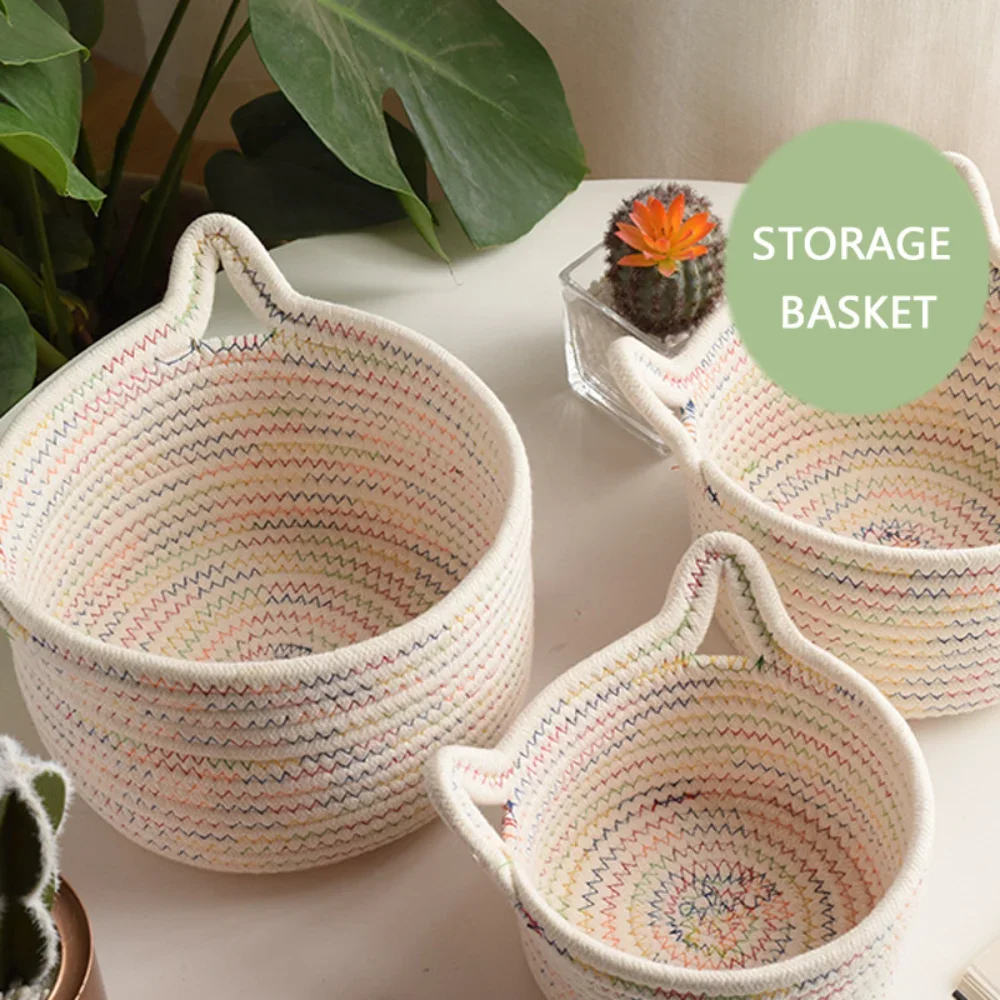 

Cat Ears Nordic Cotton Rope Woven Basket Desktop Miscellaneous Storage Children's Toys Clothing Storage Box Laundry Basket