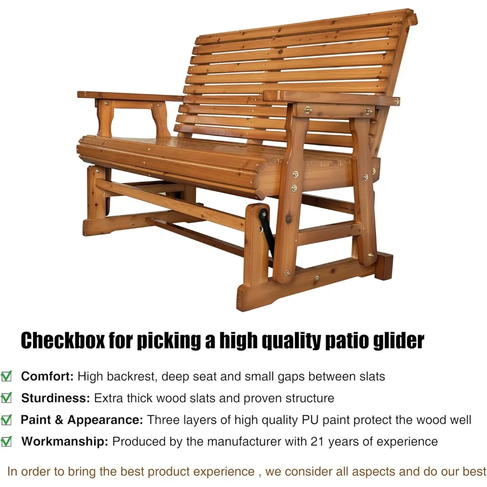 Drewniany fotel ogrodowy z wysokim oparciem i głębokim, wyprofilowanym siedziskiem, lite drewno jodłowe, 2-osobowy, wytrzymały, udźwig 360 kg, 120 cm (brązowy PU)