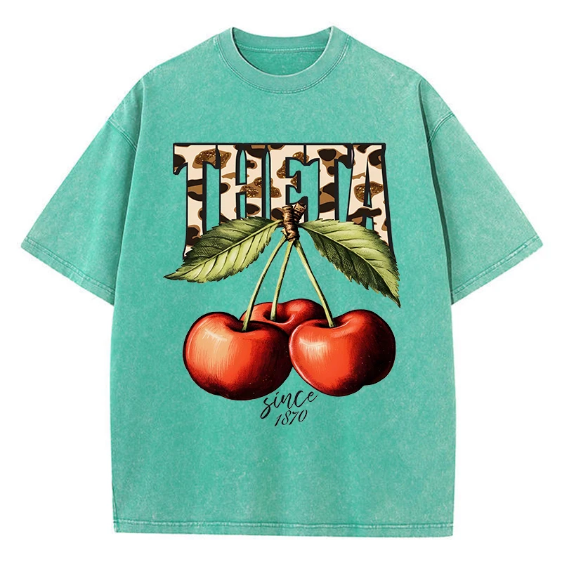 

Fresh Cherries Printing Washed T-Shirt Womens Cotton Tops Distressed O-Neck Comfortable Streetwear Summer Casual Woman Clothes