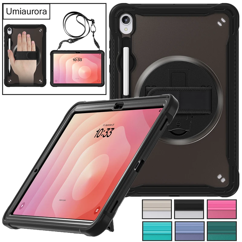 

Чехол-подставка с ремешком на руку и плечо для Samsung Tab S11 11 дюймов SM-X730 SM-X736, вращающийся на 360 градусов, противоударный, из поликарбоната, для планшета