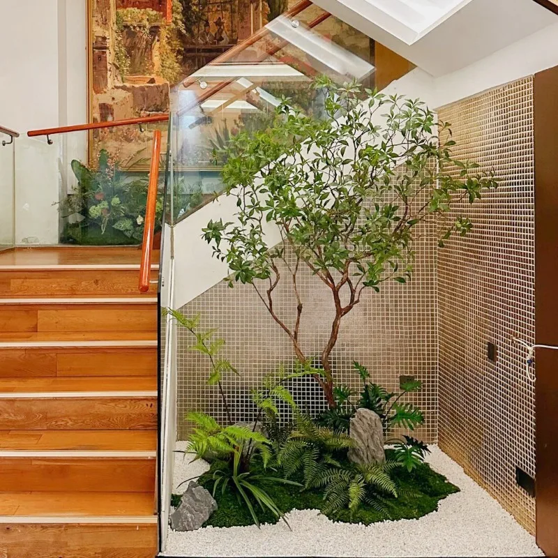 Indoor simulation tree landscaping decoration tree villa micro-landscape large Chinese simple staircase under green plants