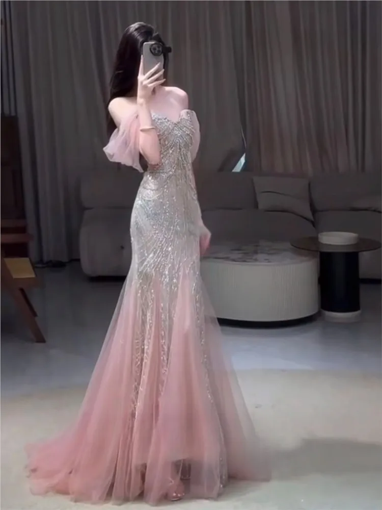 

The new fishtail banquet and coming-of-age ceremony a niche light luxury morning gown toasting dress