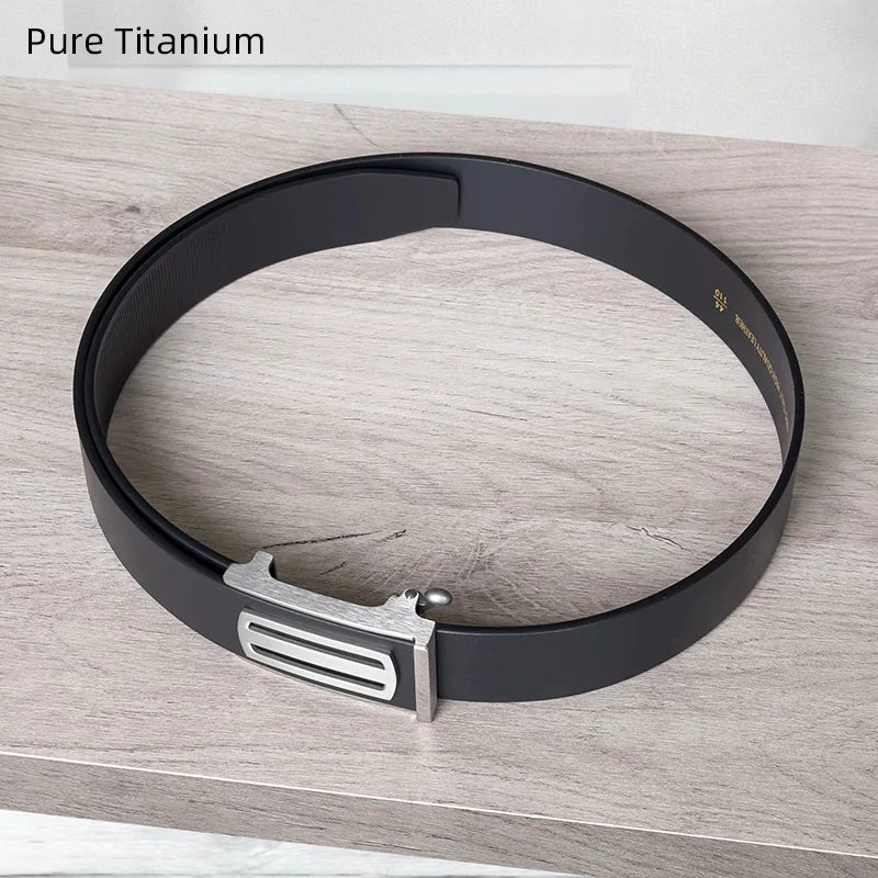 3.5 مللي متر حزام جلد + التيتانيوم النقي غطاء مشبك للرجال الأعمال التلقائي مشبك داخل ارتداء أحزمة مشبك بلا أسنان للسراويل