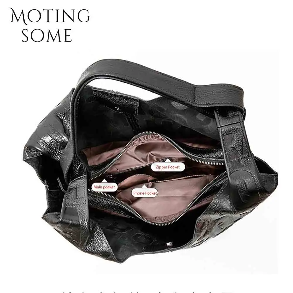 Motingsome 2024 New Frist Layer Cowhide Bag for Women Large Capacity Bucket Letter Print Oversize Handbag Roomy Lady Daily Bags