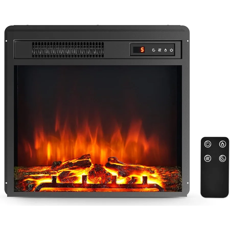 

18 Inch Electric Fireplace Inserts 1500W Freestanding Recessed Fireplace w/Adjustable LED Flame Remote Control Timer Built-in T
