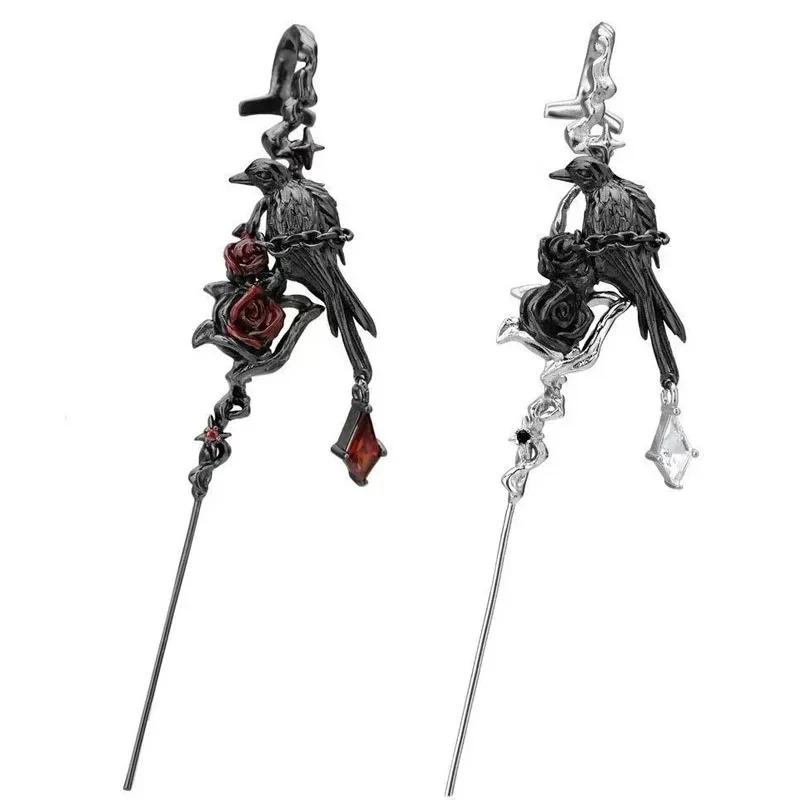 1Pcs Puncture Gothic Thorn Rose Crow Earring for Girl Punk Jewelry Goth Stud Earrings Puncture Halloween Party Accessories 2025
