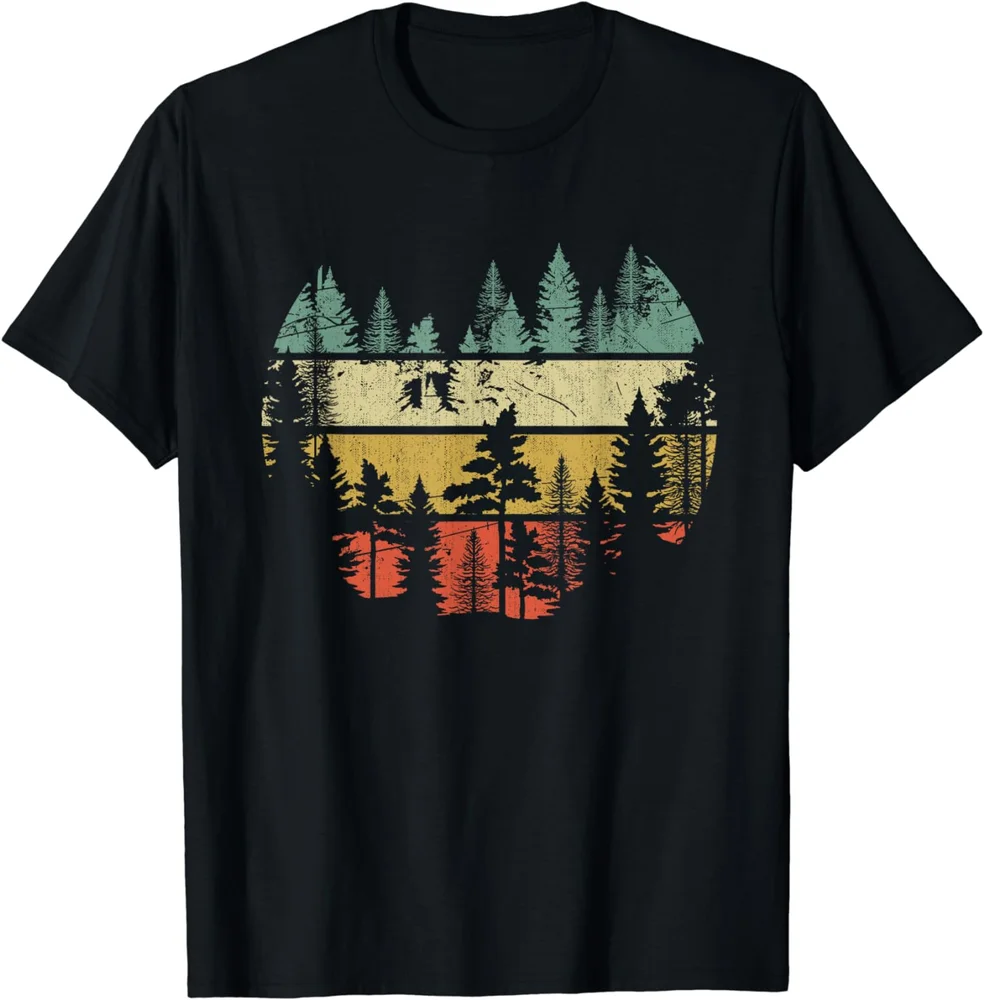 Wildlife Trees Outdoors Nature Retro Forest Gift Men Unisex Cotton T-Shirt