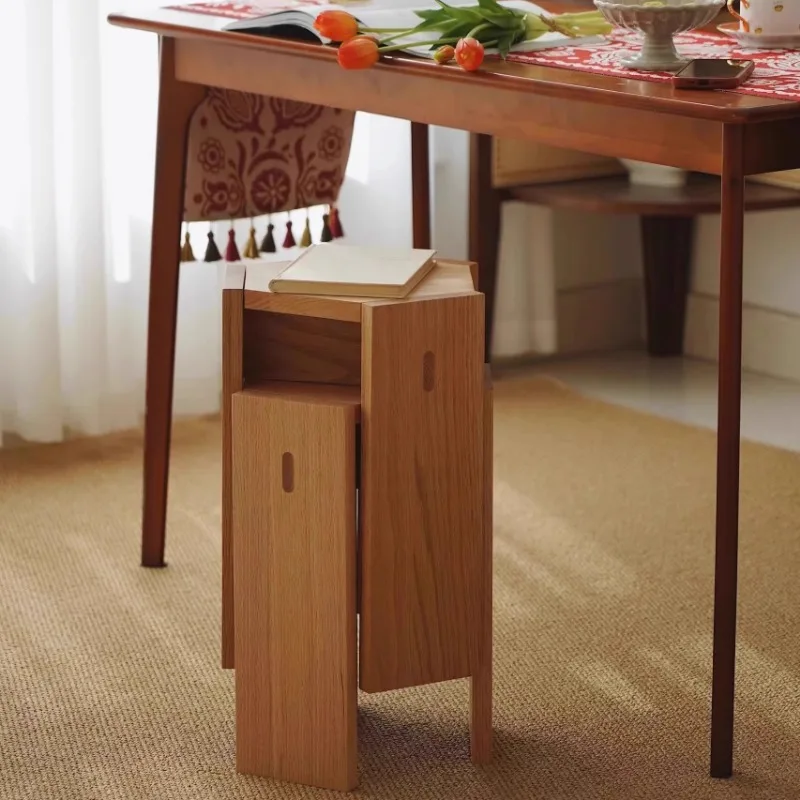 Nordic Ash Wood Hexagonal Stool Stackable Solid Wood Side Table Living Room Coffee Stool MultiPurpose Square Seat for Home Decor