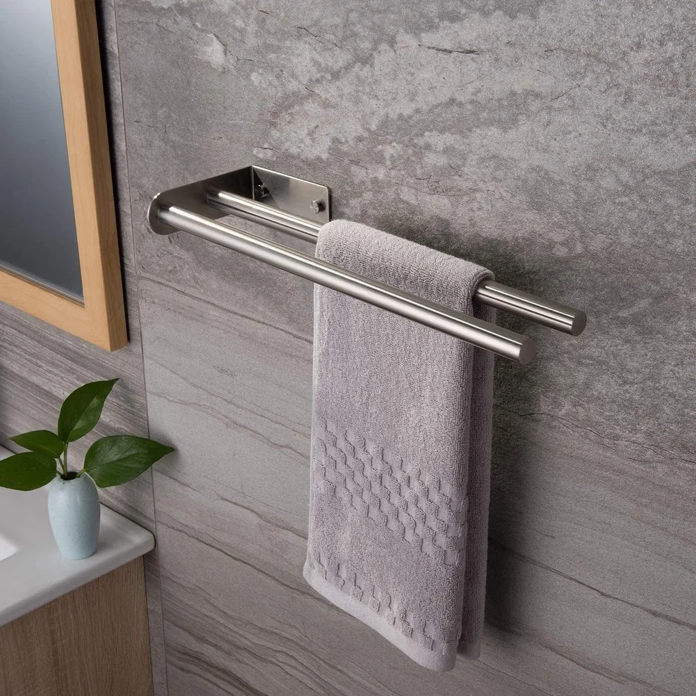 Wall Mounted Towel Rack 304 Stainless Steel No Drilling Required Modern Minimalist Bathroom Fixture Grey Finish