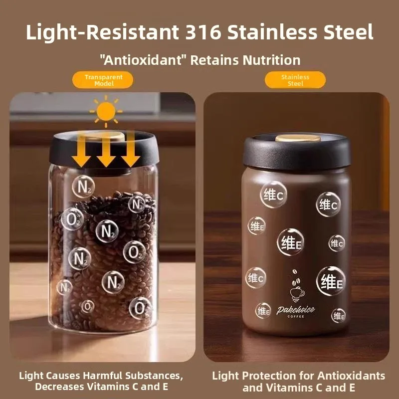 Sealed Stainless Steel Coffee Bean Storage Canister Vacuum Insulated Tea Leaf Powder Preservation Jar Light Proof Food Grade