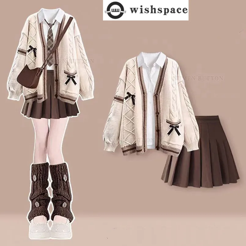 Spring and Autumn Set Women's Age Reducing and Slimming Knitted Cardigan Shirt+pleated Short Skirt 3-Piece Set