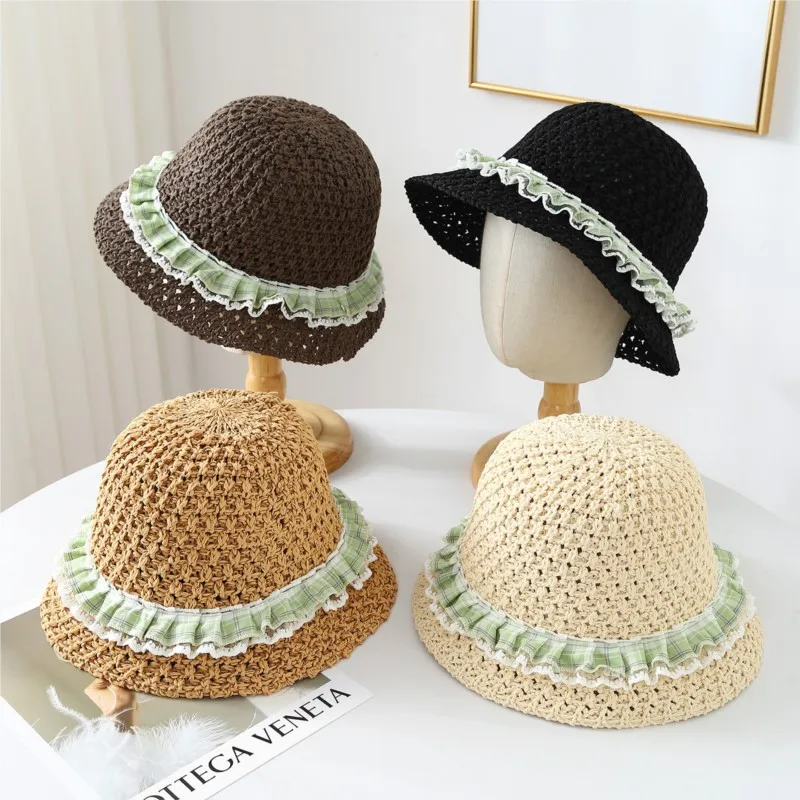 

New lace-trimmed wide-brimmed hat for women vacation-style sunshade and