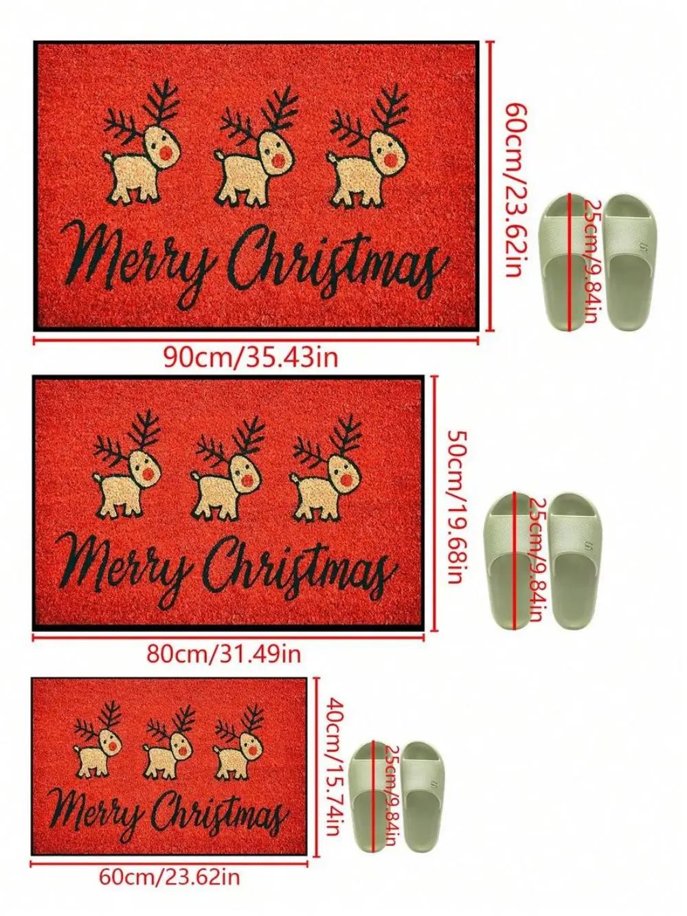 VIKAMA Karpet Selamat Datang Motif Rusa Natal Anti-Slip untuk Kamar Tidur, Karpet Area Dalam dan Luar Ruangan, Dekorasi Rumah Natal