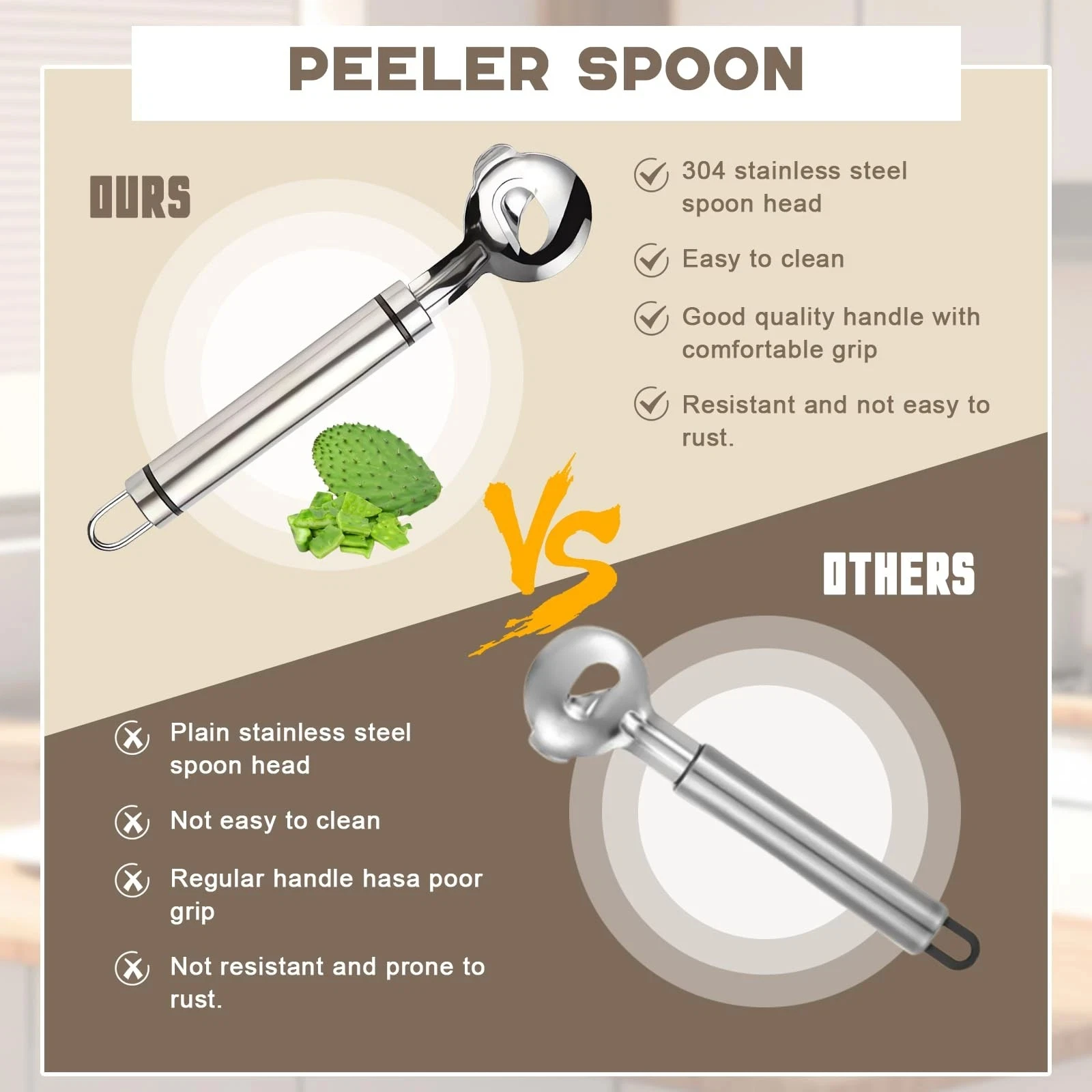 3 Pcs Stainless Steel Nopales Peeler, Manual Nopal Cactus Peeling Tool, Labor-Saving Vegetable Skin Remover, Practical Kitchen Gadget for Nopales & Fruit Preparation