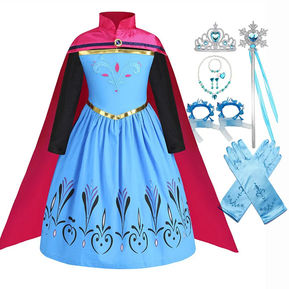 

Blue Elsa Dresses for Girls Halloween Costumes Princess Snow Queen Children Gowns Kid Cosplay Party Vestidos And Accessories