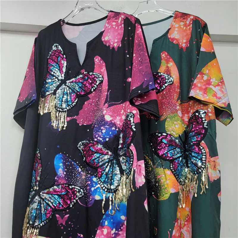 خريف جديد تصميم فريد Y2k Vestisos فستان نسائي فضفاض فراشة طباعة الترتر شرابة التخسيس عطلة نمط فساتين طويلة #6