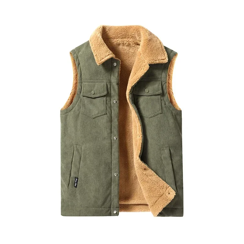 

Casual All-match Men Vests Jacket Autumn Winter Lamb Cashmere Waistcoat Comfort Thicken Warm Sleeveless Fashion Turn-down Collar