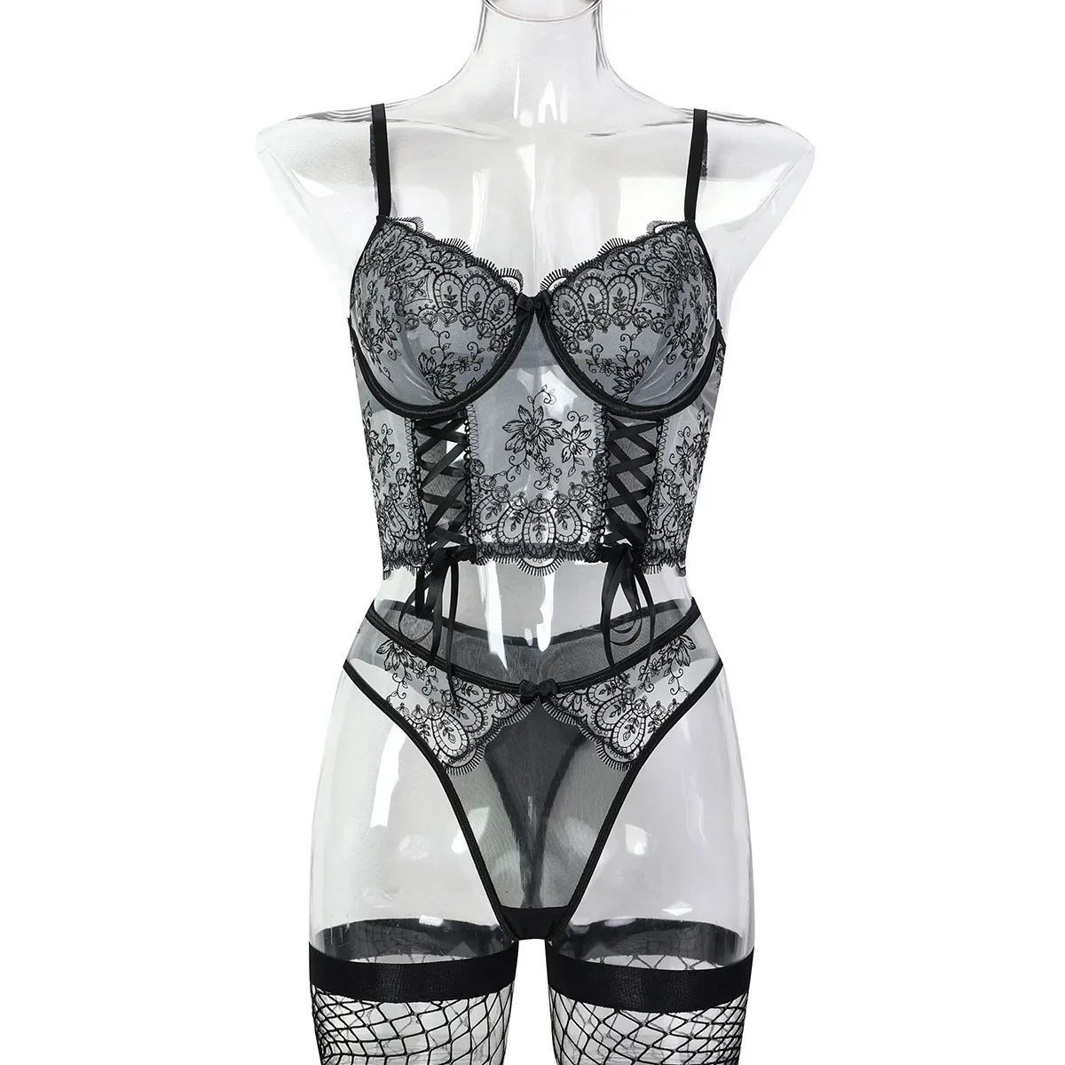 

Women Sexy Exotic Set Lace See Through Hollow Out Lingerie Bra Set Micro Bikini Thong Underwear Exotic Apparel