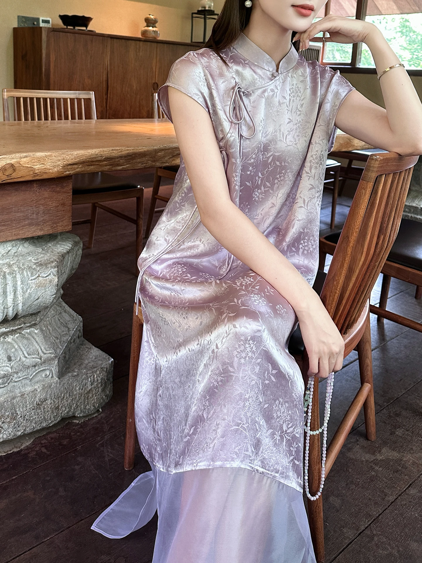 

Xu Beiting Original Design Silk Dress New Chinese Style Retro Vinegar Acid Lower Hem True Silk Women's Summer Dress