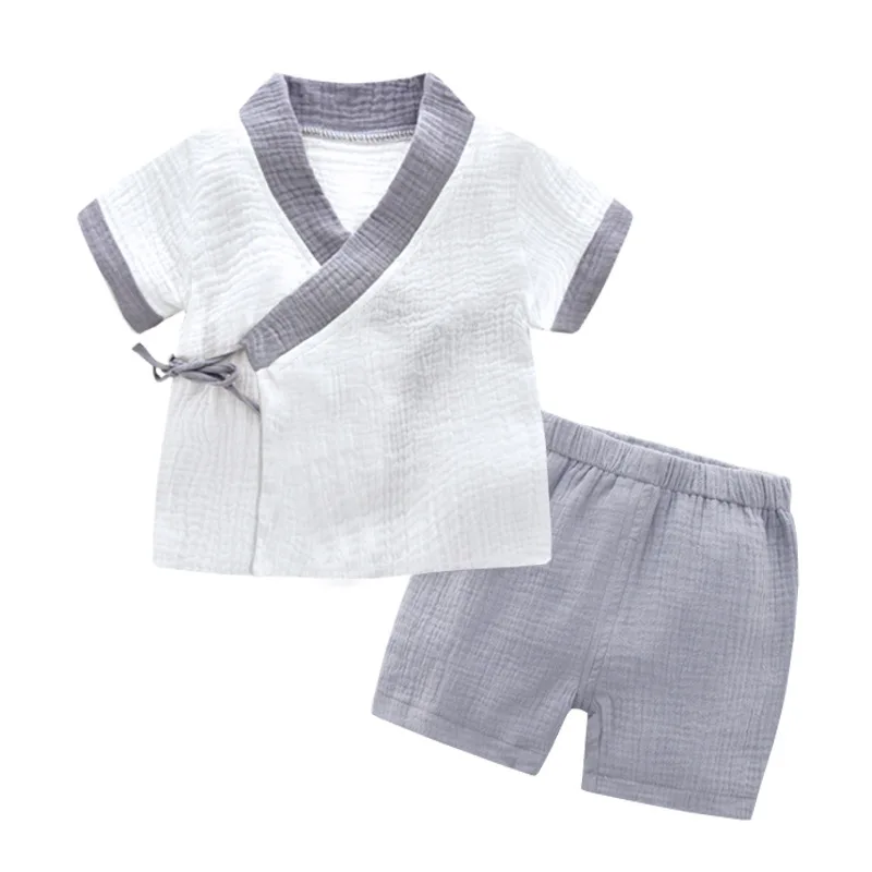 Baby Boys Girls Summer Outfits Clothes Newborn Muslin Cotton Short Sleeves Shirt Shorts Suits Top+Pants Sets 2pcs 0-18M