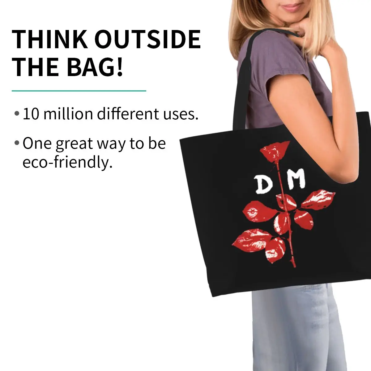 Custom Electronic Rock Depeche Cool Mode Shopping Canvas Bag Women Reusable Big Capacity Grocery Tote Shopper Bags