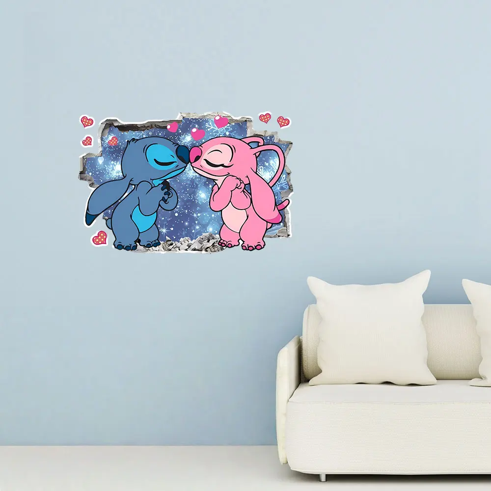 1 ملصق ديزني ليلو وستيتش أنجل ذو طابع مزدوج - تصميم كرتوني، مناسب لتزيين المنزل، يمكن استخدامه على الجدران والنوافذ والممرات والمرايا والجدران المزخرفة