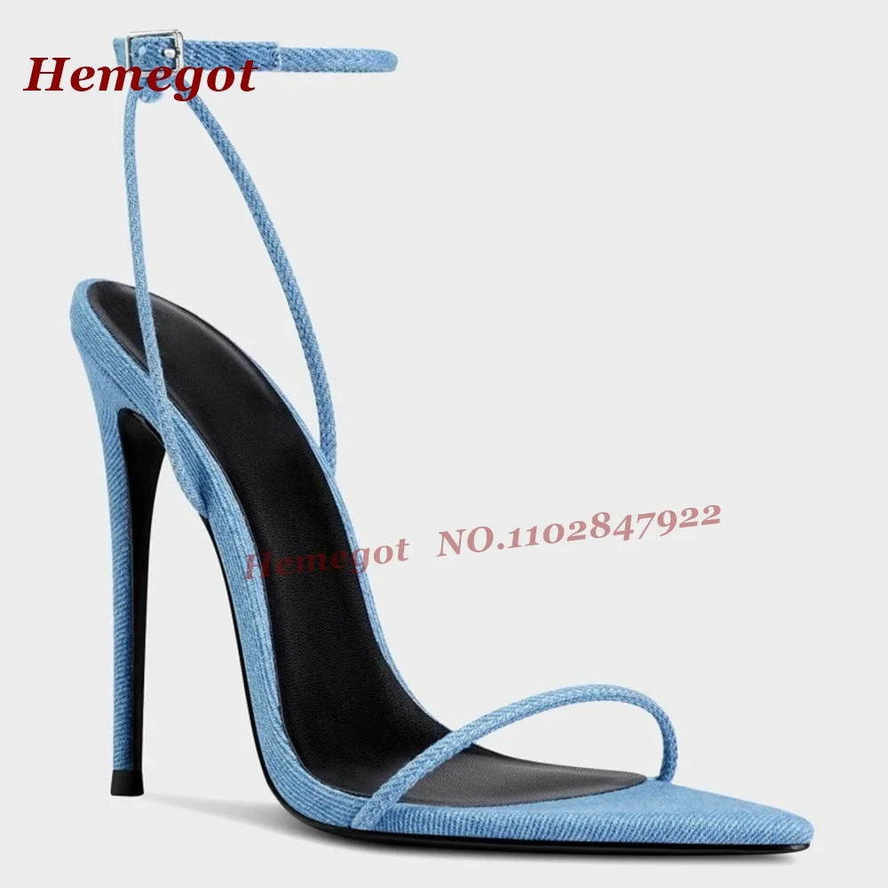 

Denim Thin Strap Buckled Sandals Pointy Toe Stiletto Heels Slingback Women's Sandals Nightclub Sexy Casual Shoes Summer 2026 New