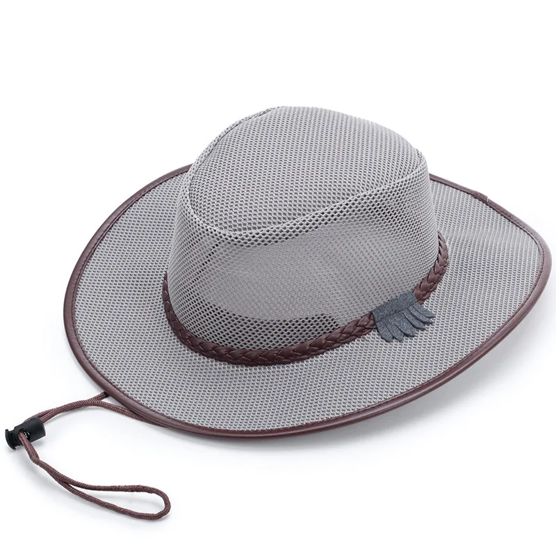 Spring/Summer Men's Wide Brim Sun Hat, Breathable Mesh Cowboy Hat, Beach Hat
