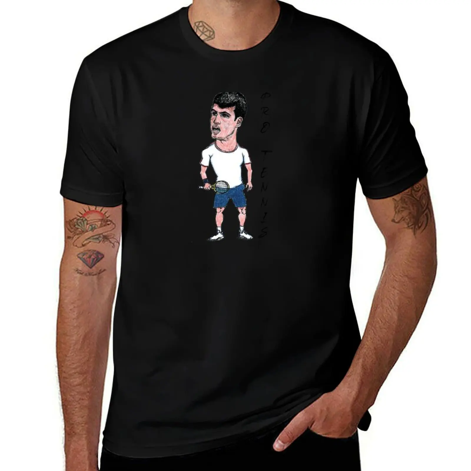 Carlos Alcaraz caricature T-Shirt graphic tee shirt blue archive oversize t-shirts man men t shirts high quality