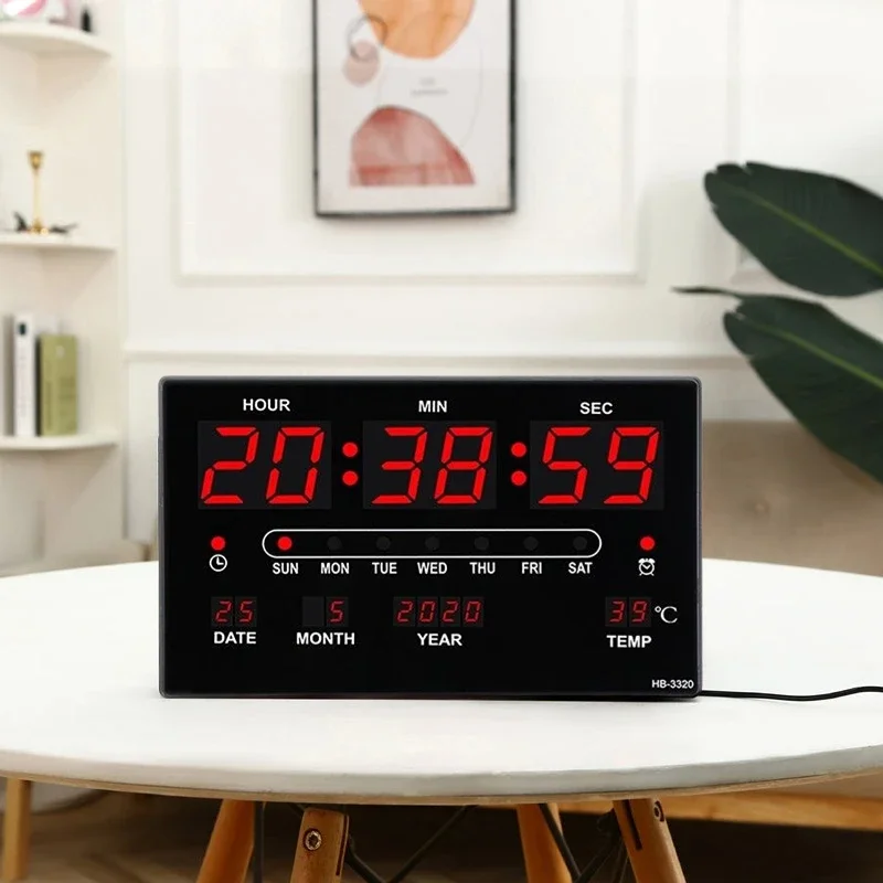 Larger LCD Screen Wall Clock Digital Perpetual Calendar Multi-use Calendars Camera Clock