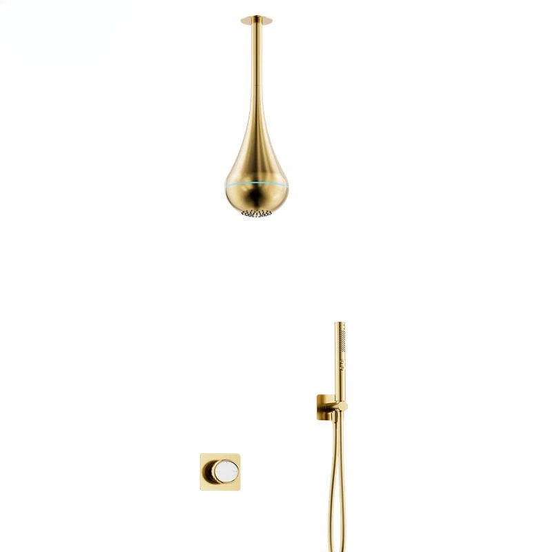 

Brushed gold concealed water drop hanging spray hidden into wall shower all copper shower