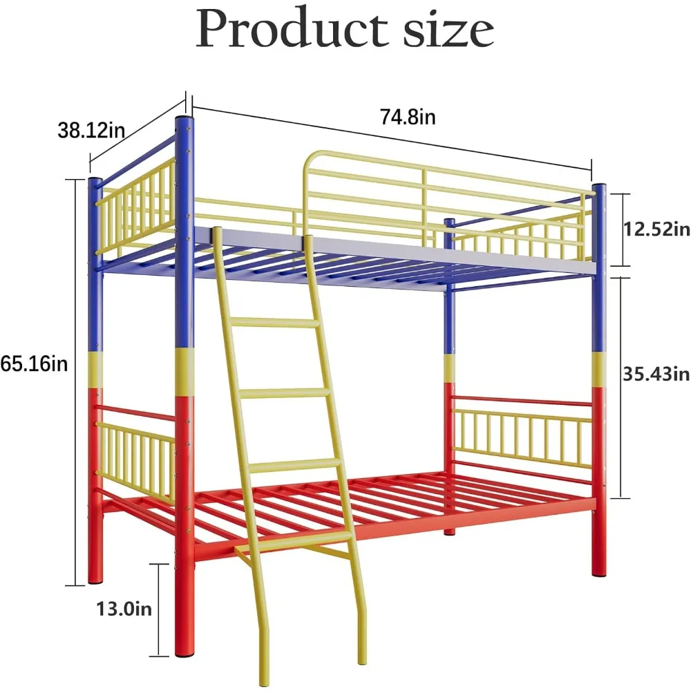 سرير مزدوج معدني بطابقين للبالغين والأطفال مع حاجز أمان وسلم، تصميم موفر للمساحة للاستخدام الفعال #2