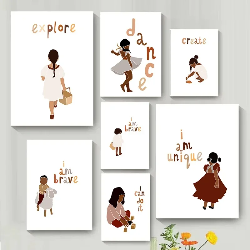 Cute Brown Skin Girl Poster Series Theme Canvas Printing Fashion Populars Colors Mural Studio Home Decoration Art Painting Gi