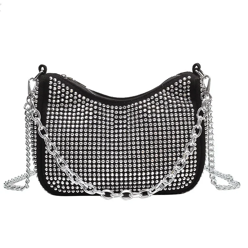 

Punk Style Hobo Bags Women New Fashion Diamond Underarm Bag High Street Crystal Shoulder Bag Shinny Bling Top-handle Handbag