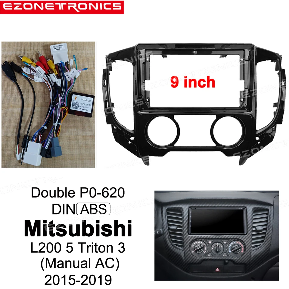 

2Din Car DVD Frame Audio Fitting Adaptor Dash Trim Facia Panel 9inch For Mitsubishi L200 5 Triton 3 2015-2019 Manual AC Radio